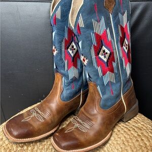 Women’s Western Leather Boots - southwestern Brown and Blue